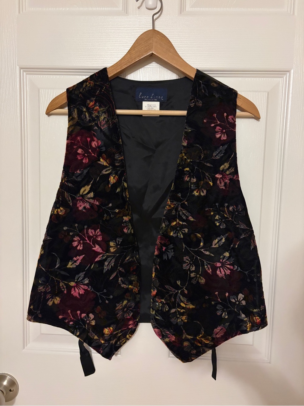 Vintage Velvet Floral Waistcoat Vest - Black with Burgundy & Gold